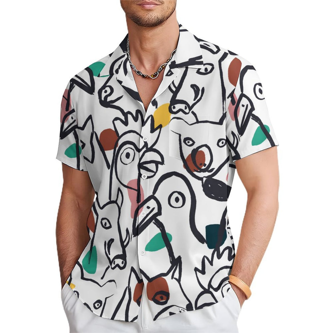 Animal Abstract Print Casual Short Sleeve Shirt 2402000257