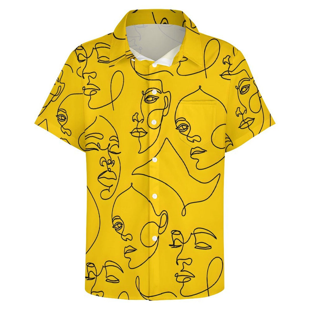 Men's Woman Face Line Art Casual Short Sleeve Shirt 2401000364