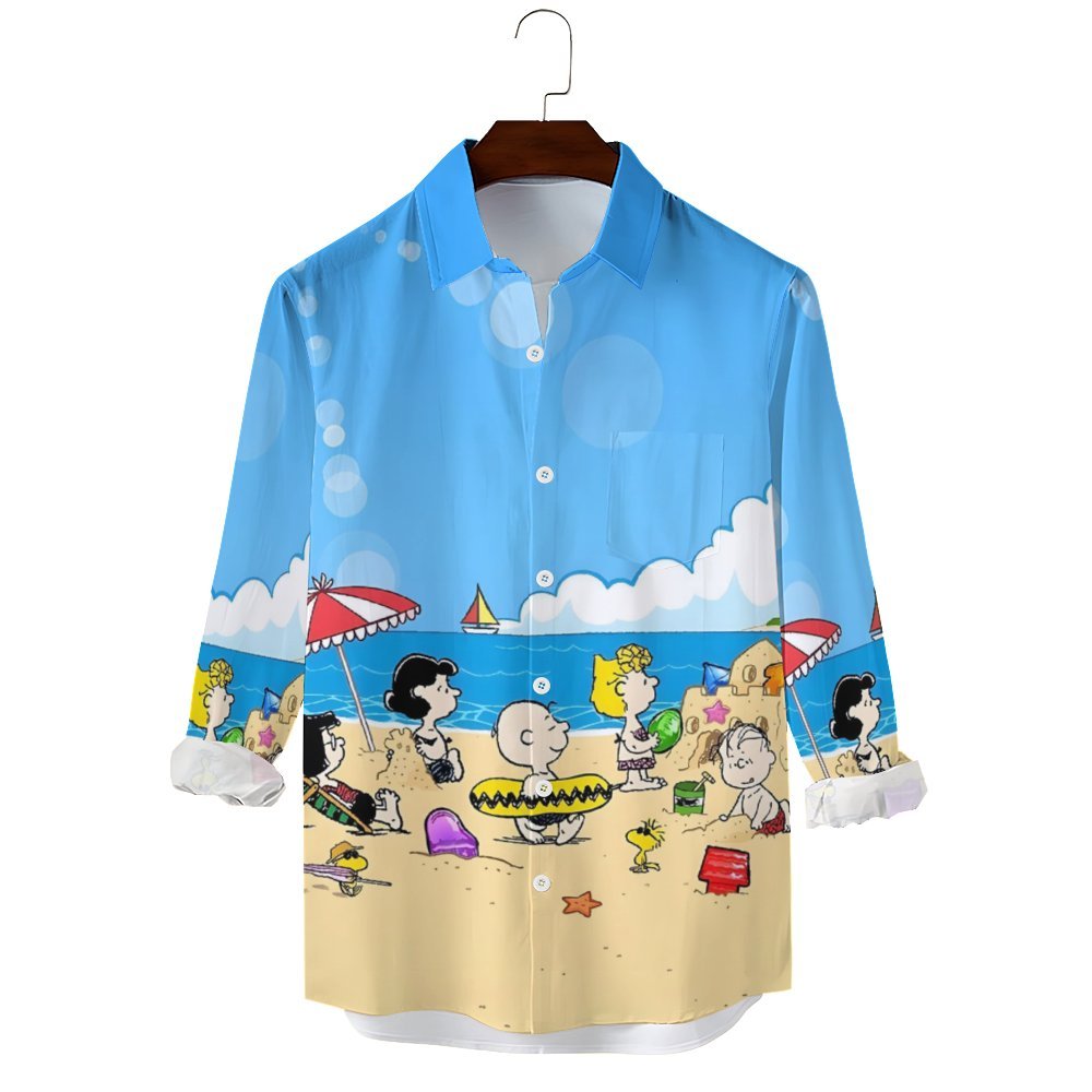 Men's Casual Cartoon Vacation Beach Printed Long Sleeve Shirt 2401000037