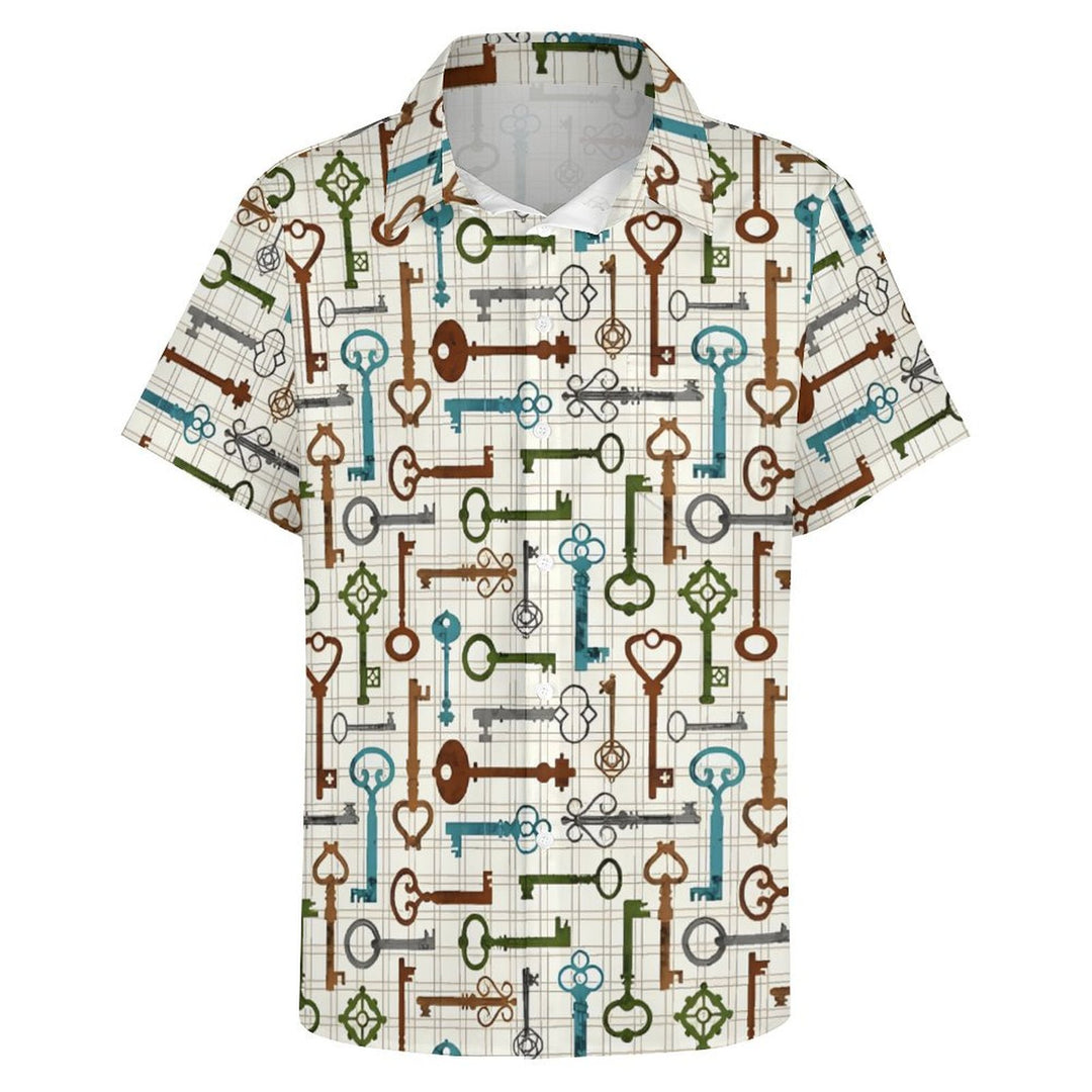 Men's Key Print Casual Short Sleeve Shirt 2403000010
