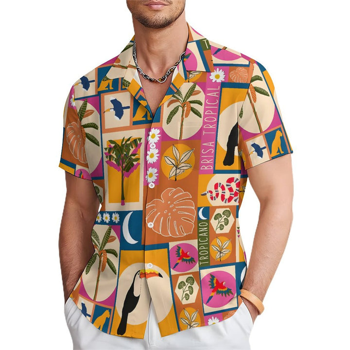 Men's Hawaiian Toucan Casual Short Sleeve Shirt 2401000362