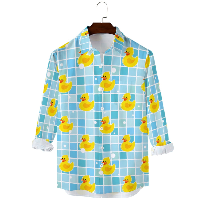 Men's Casual Little Yellow Duck Printed Long Sleeve Shirt 2403000419