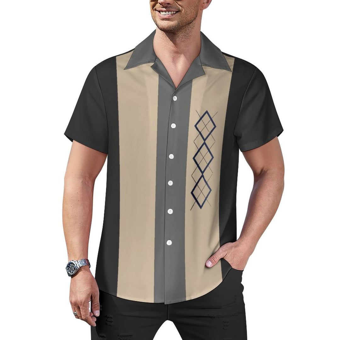 Men's Contrasting Plaid Print Short Sleeve Shirt 2305101269