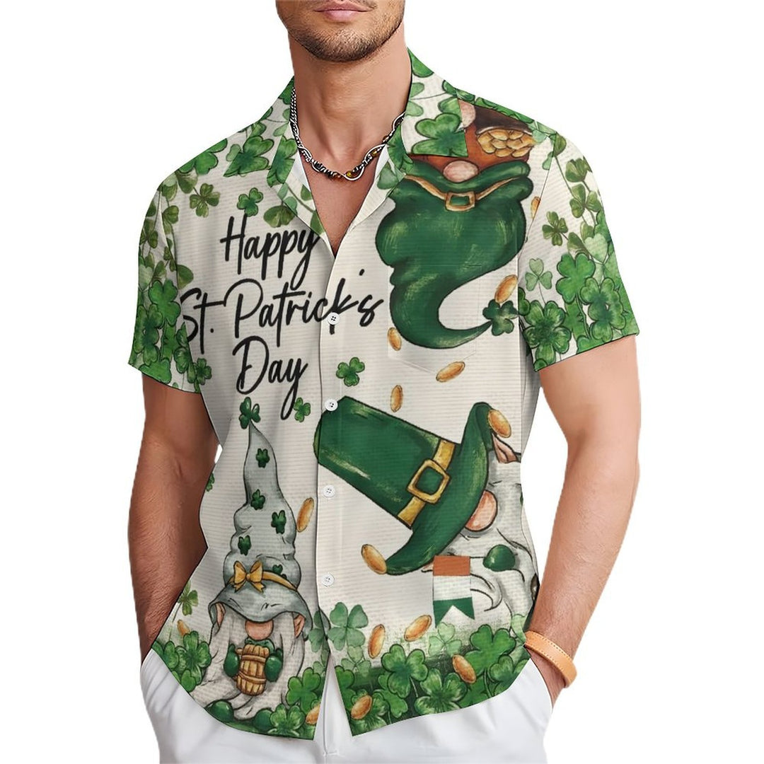 St. Patrick Gnomes Chest Pocket Short Sleeve Casual Shirt 2401000074