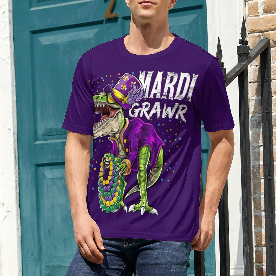 Men's Round Neck Mardi Gras Dinosaur Casual T-Shirt 2312000396