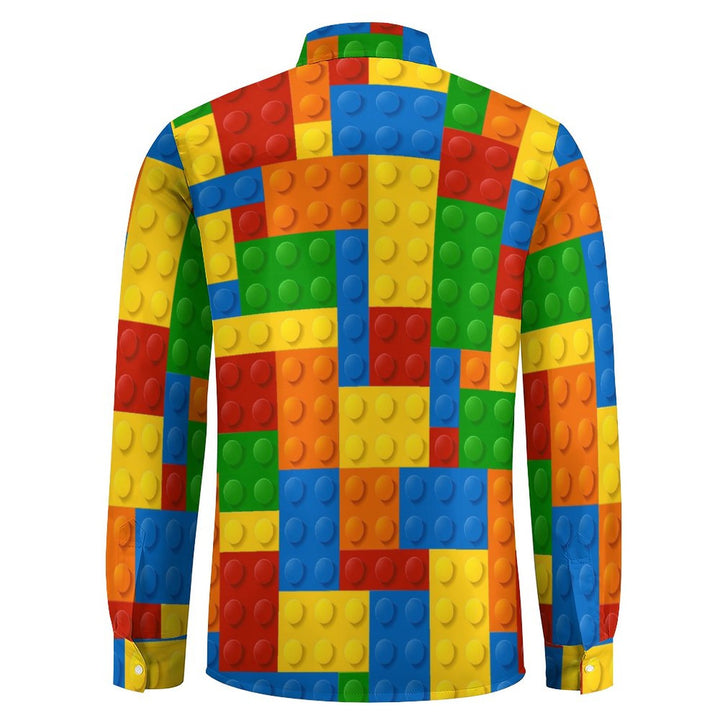 Men's Casual Building Block Art Printed Long Sleeve Shirt 2312000070