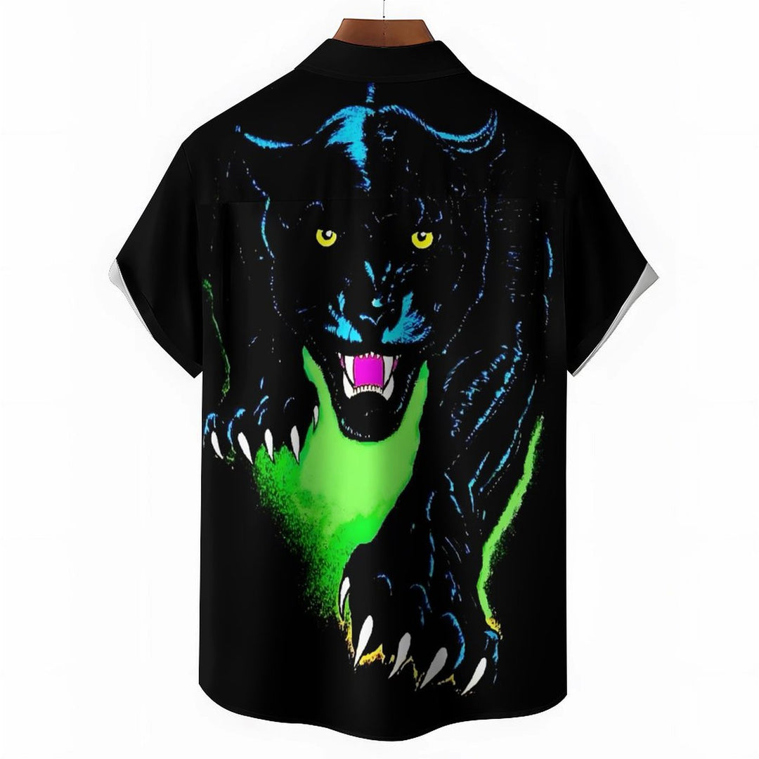 Black Panther Print Men's Casual Short Sleeve Shirt 2402000164