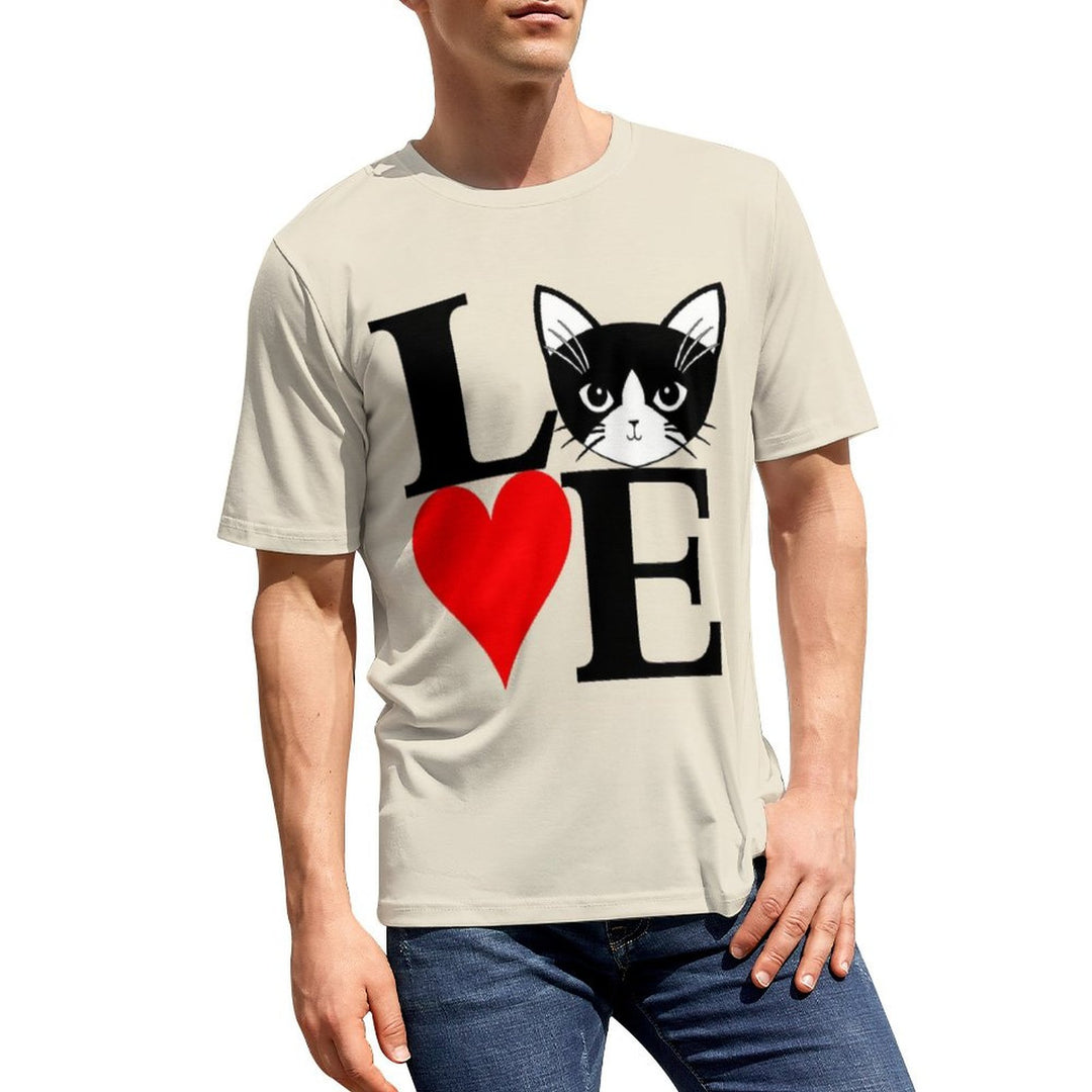 Men's Round Neck Valentine’s Day Cat Love Casual T-Shirt 2312000387