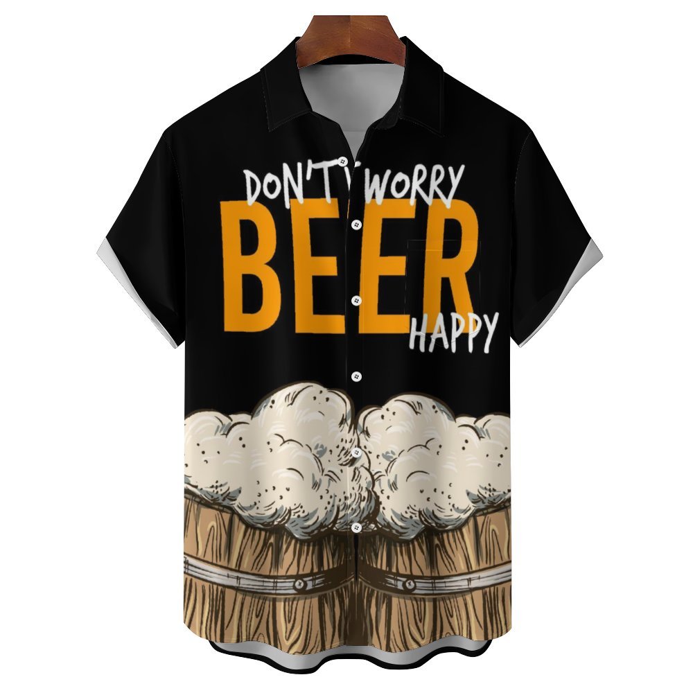 Men's Don'T Worry Beer Happy Casual Short Sleeve Shirt 2312000262
