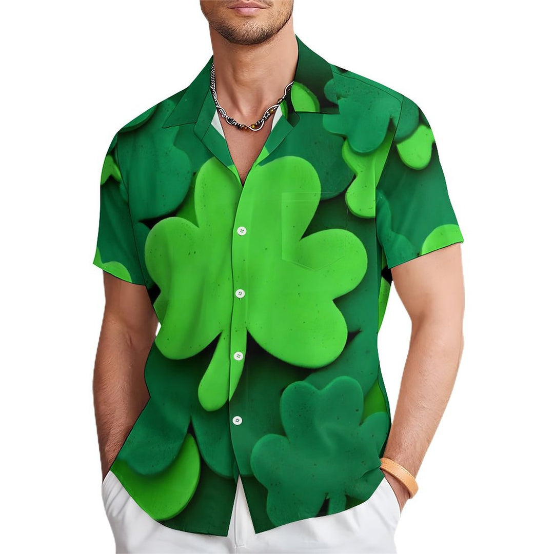 St. Patrick's Day 3D Shamrock Casual Short Sleeve Shirt 2312000483