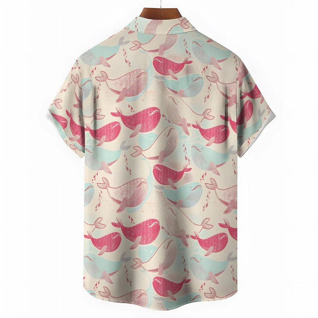 Pink Whale Print Casual Short Sleeve Shirt 2402000310