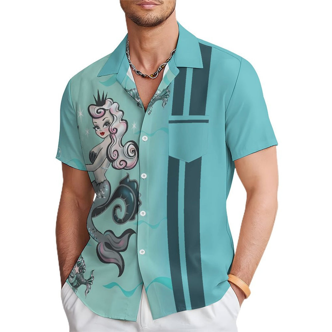 Men's Mermaid Girl Casual Short Sleeve Shirt 2402000333