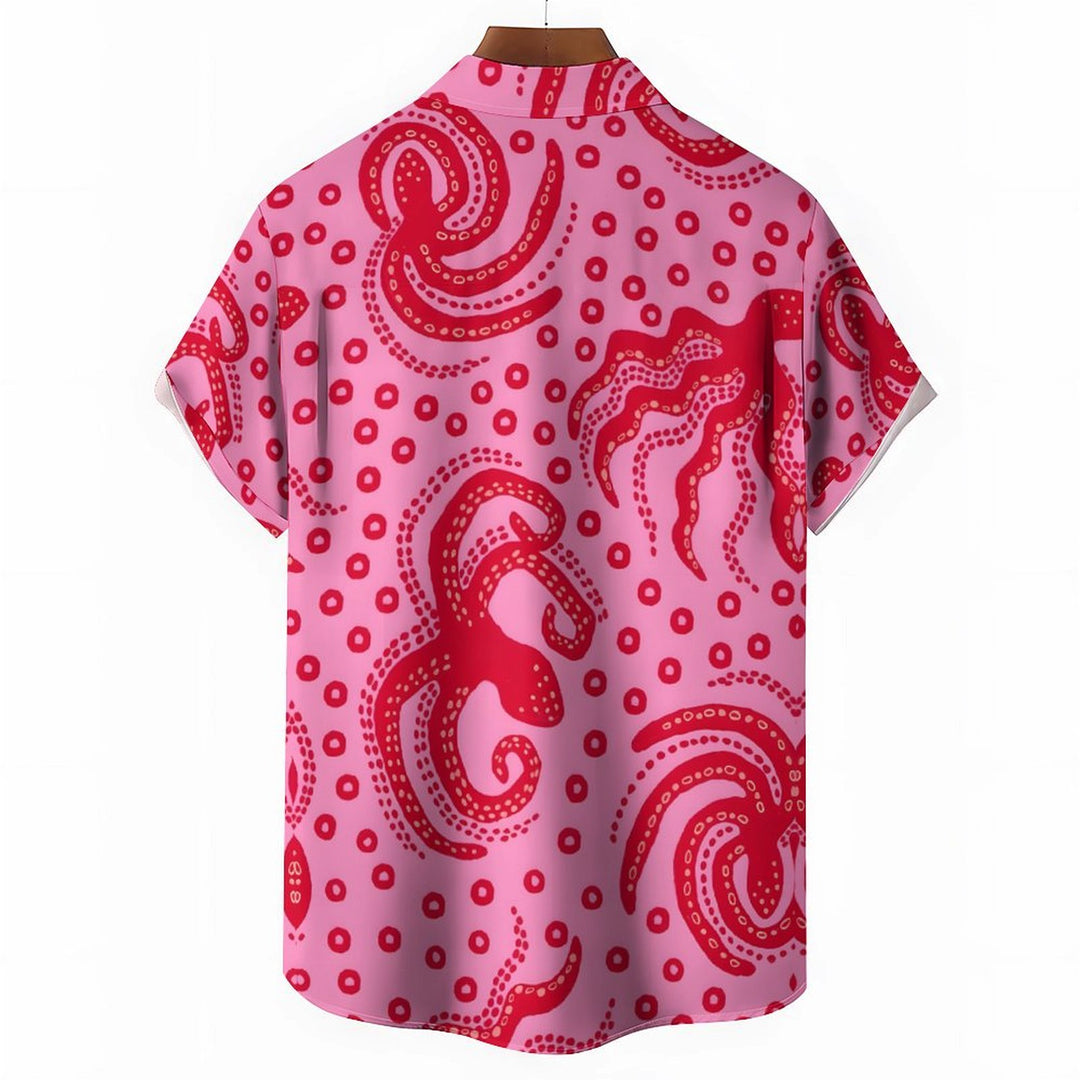 Octopus Pink Art Print Casual Short Sleeve Shirt 2402000093