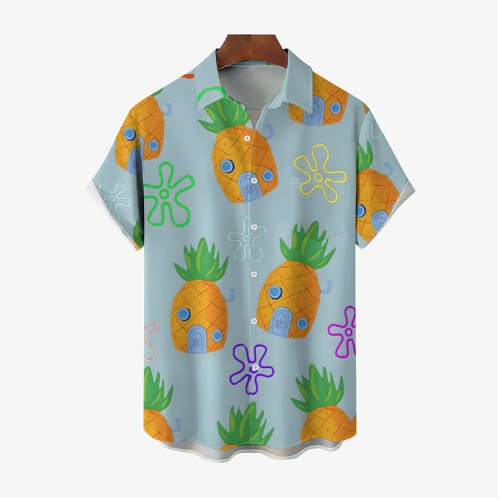 Cartoon Pineapple House Casual Short Sleeve Shirt 2403000365
