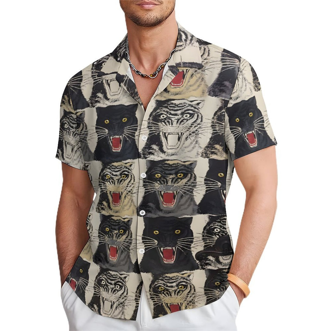 Men's Beast Art Print Casual Short Sleeve Shirt 2402000070