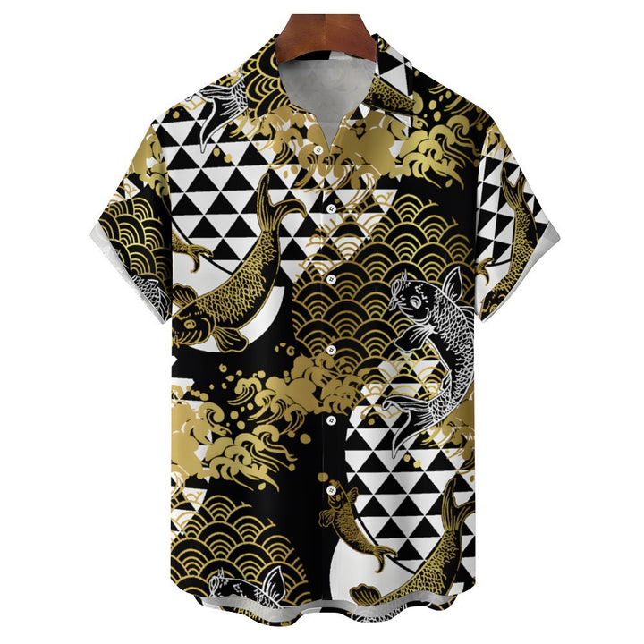 Ukiyo-E Goldfish Art Men's Casual Short Sleeve Shirt 2401000227