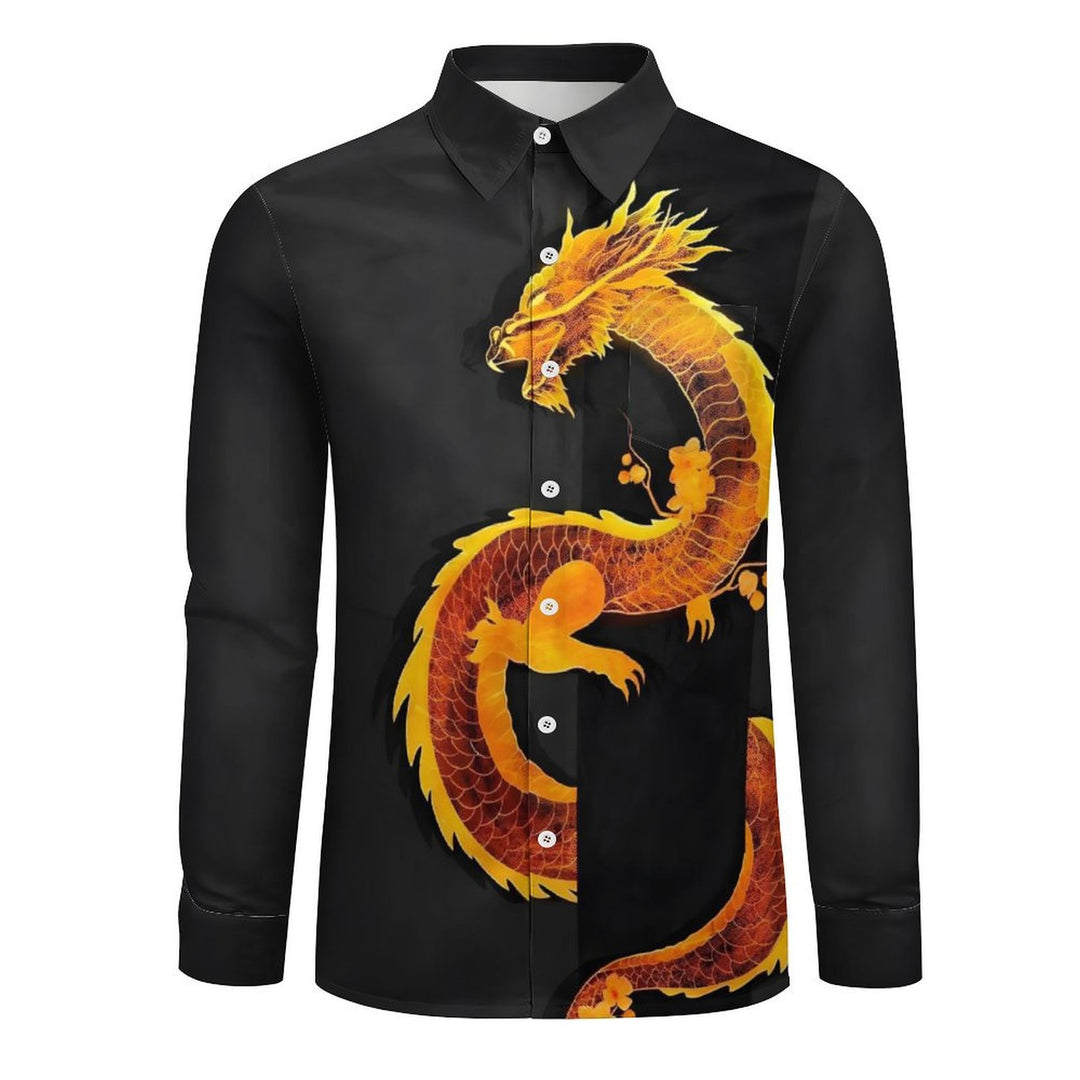 Men's Casual Dragon Printed Long Sleeve Shirt 2403000054