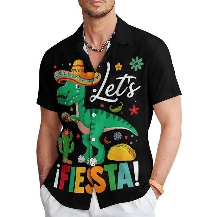 Mexican Cultural Dinosaur Casual Short Sleeve Shirt 2312000484