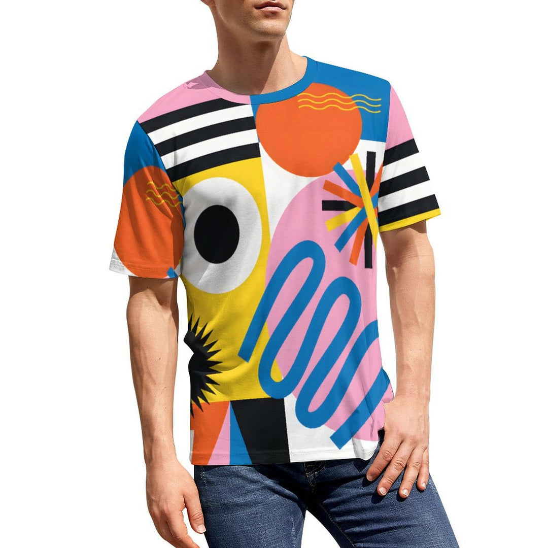 Men's Cartoon Geometric Round Neck Casual T-Shirt 2403000266