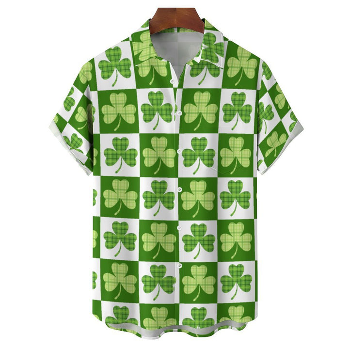 St. Patrick's Clover Plaid Casual Short Sleeve Shirt 2312000368