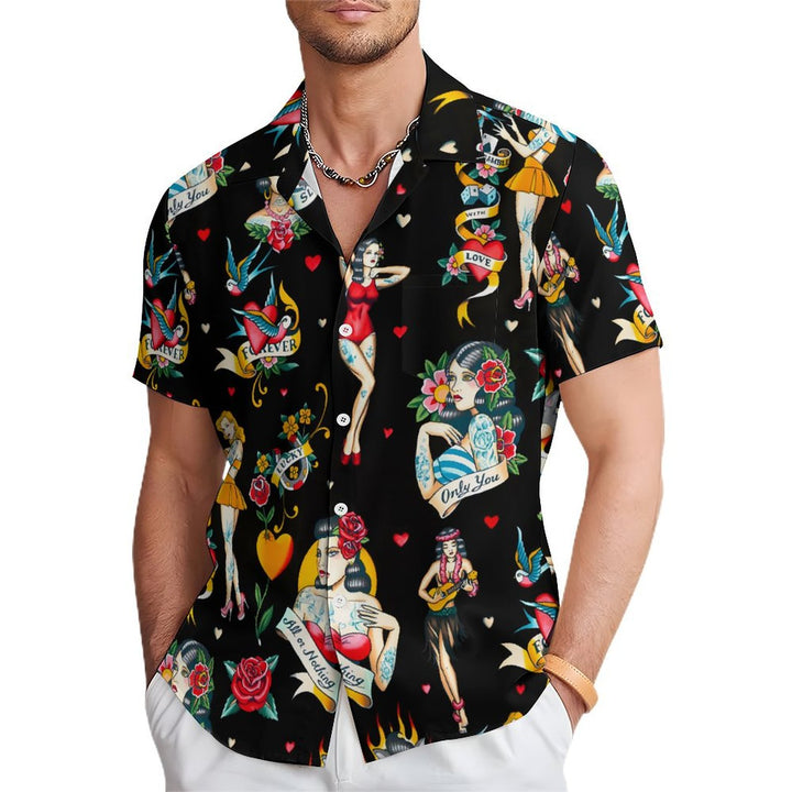 Men's Hawaiian Girls Rose Casual Short Sleeve Shirt 2401000277