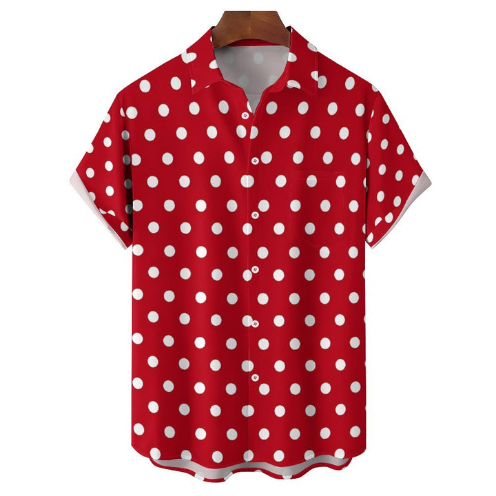 Red Polka Dot Print Casual Short Sleeve Shirt 2402000140