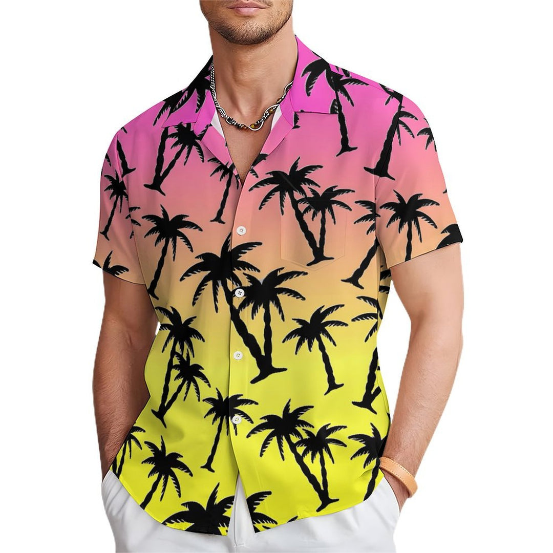 Men's Coconut Tree Shadow Casual Short Sleeve Shirt 2402000331