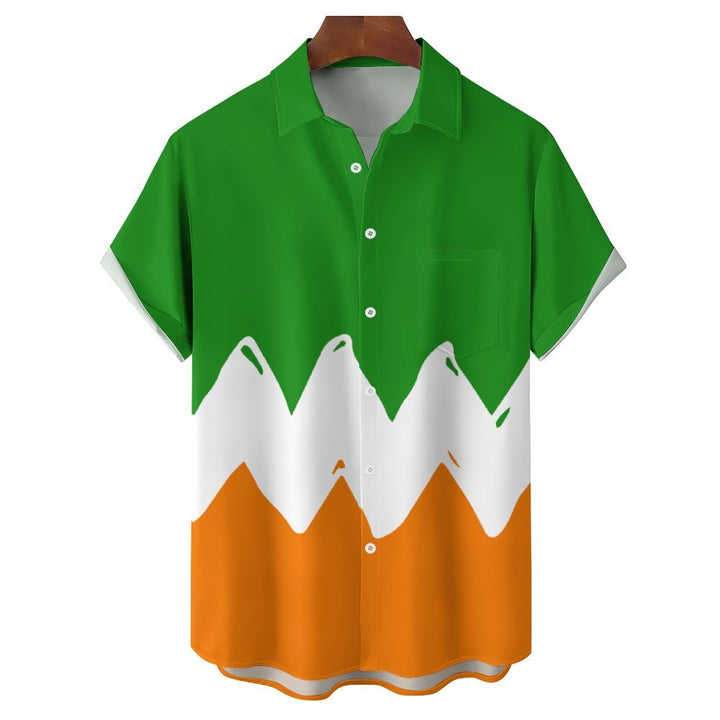 St. Patrick's Day Men's Vintage Shirt Fun Cartoon Pocket Camping Shirt 2312000469