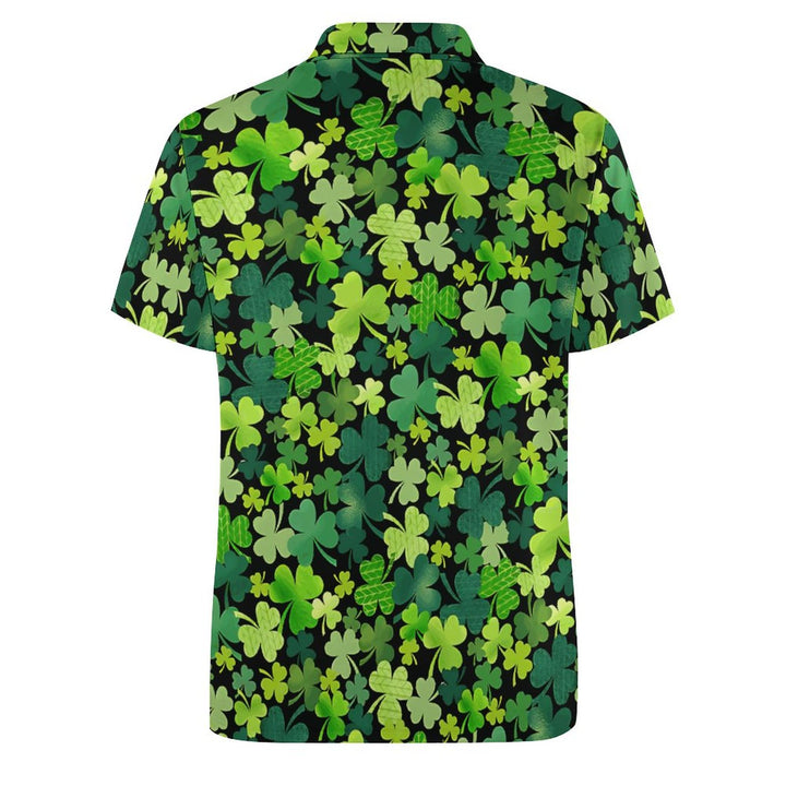 Men's Button-Down Short Sleeve St. Patrick's Day Shamrock Print Polo Shirt 2312000283