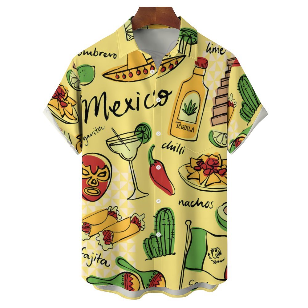 Mexican Tacos Chest Pocket Short Sleeve Hawaiian Shirt 2401000192