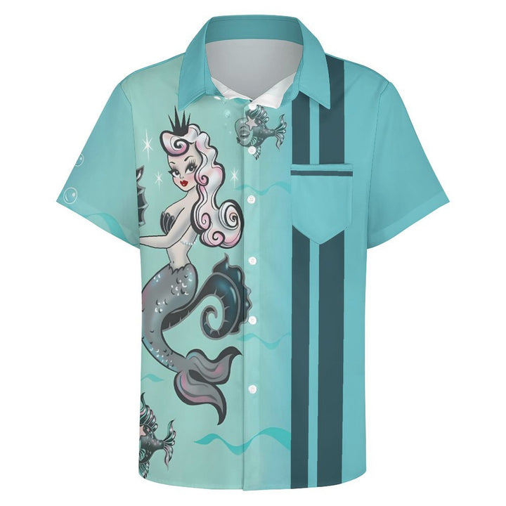 Men's Mermaid Girl Casual Short Sleeve Shirt 2402000333