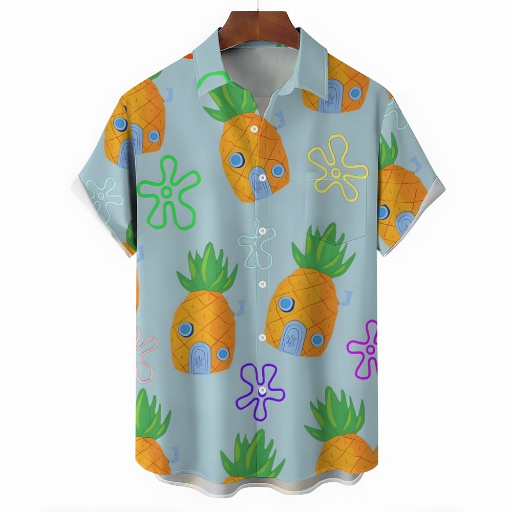 Cartoon Pineapple House Casual Short Sleeve Shirt 2403000365