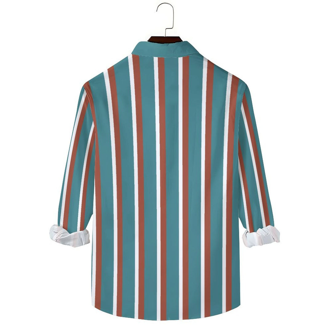 Men's Striped Contrast Casual Printed Long Sleeve Shirt 2402000114