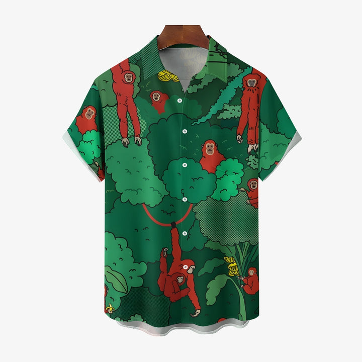 Men's Forest Monkey Casual Short Sleeve Shirt 2403000172