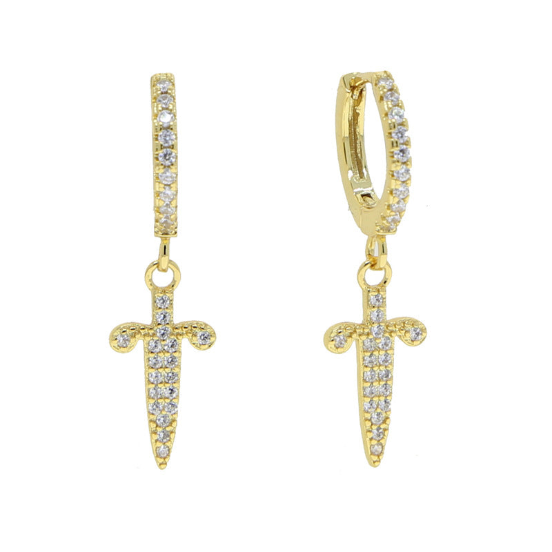 Cross Sword Earrings With Zirconia Earrings 240201096