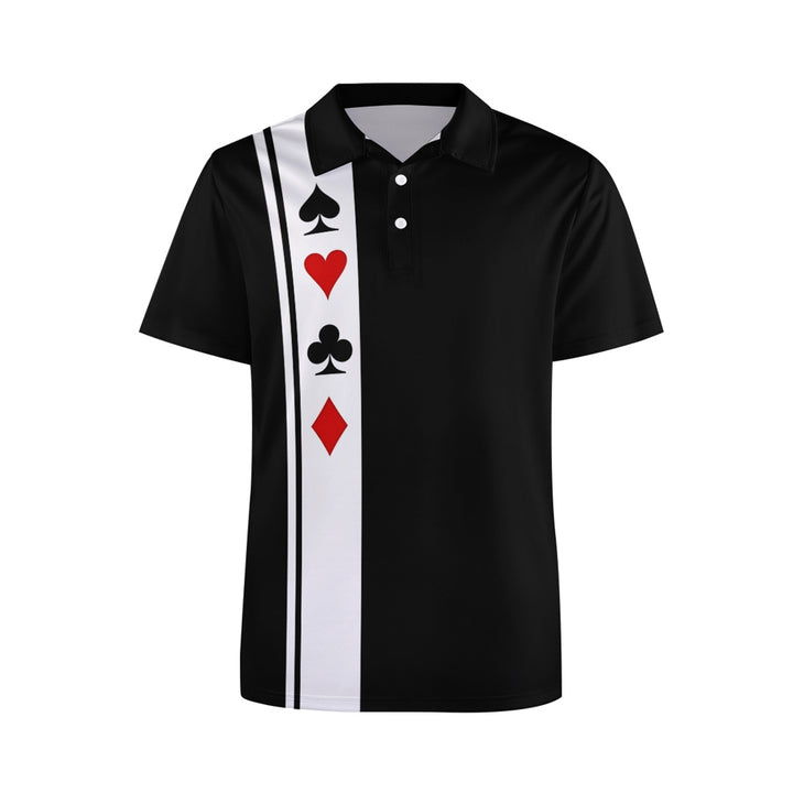 Men's Button-Down Short Sleeve Poker Print Polo Shirt 2403000113