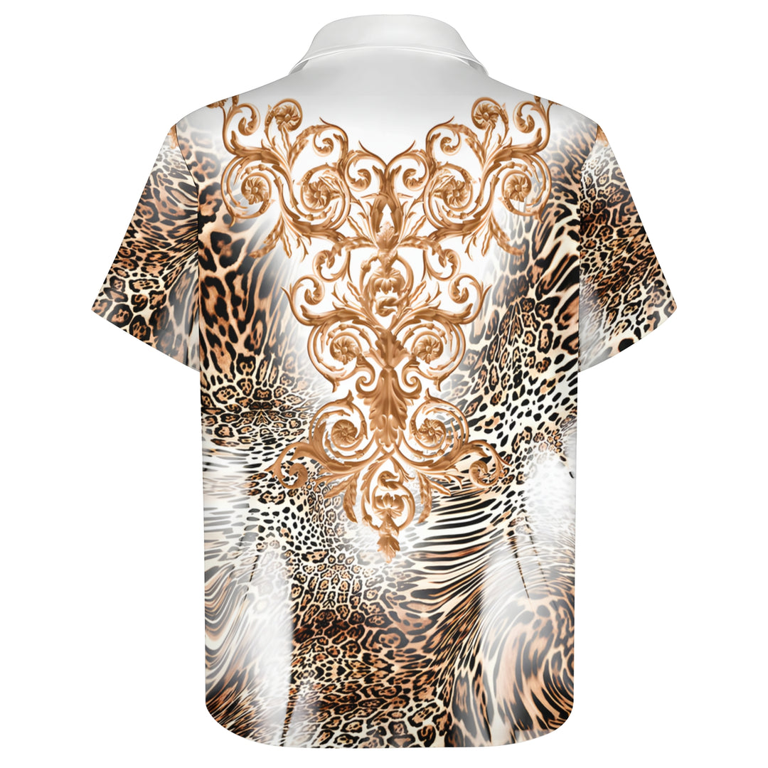 Men's Leopard Baroque Art Casual Short Sleeve Shirt 2403000255