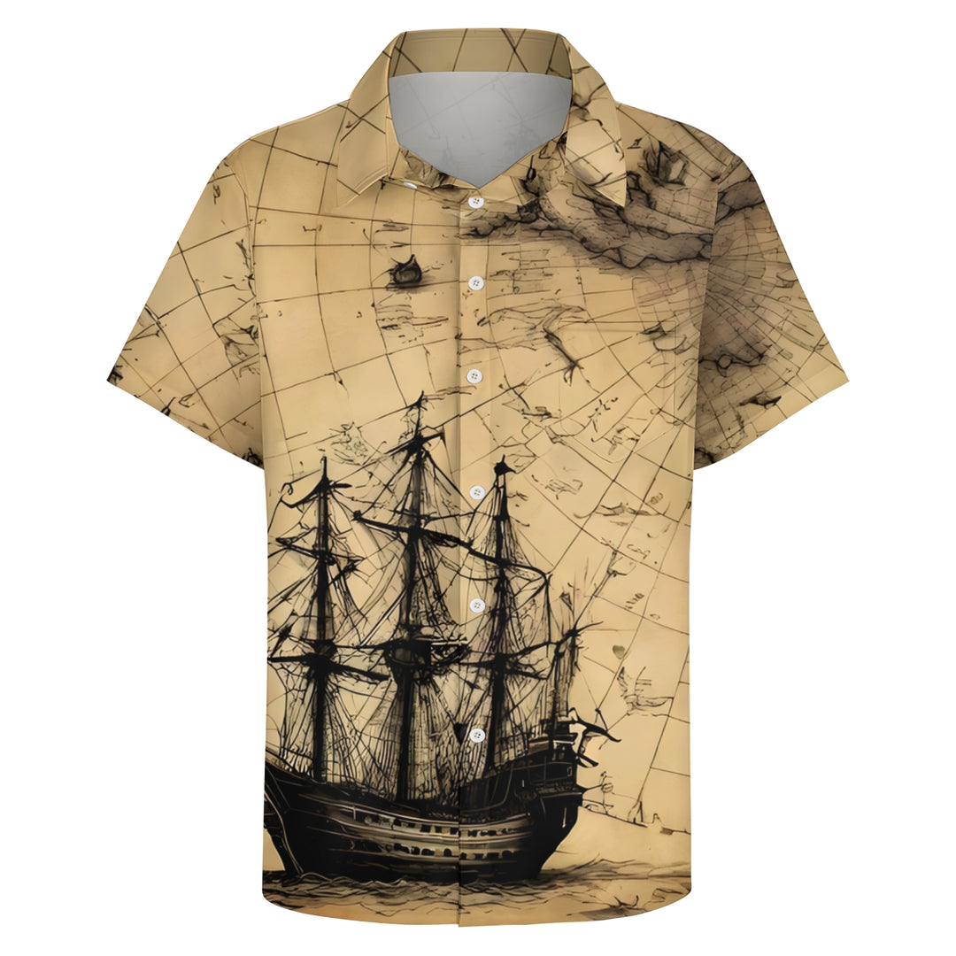 Men's Nautical Print Casual Short Sleeve Shirt 2403000020