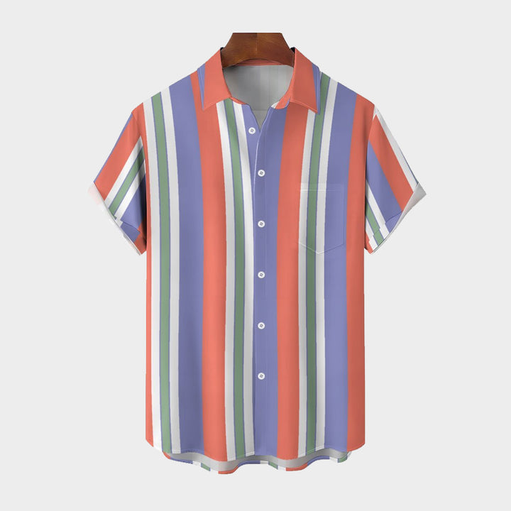 Retro Classic Striped Men's Casual Short Sleeve Shirt 2402000116