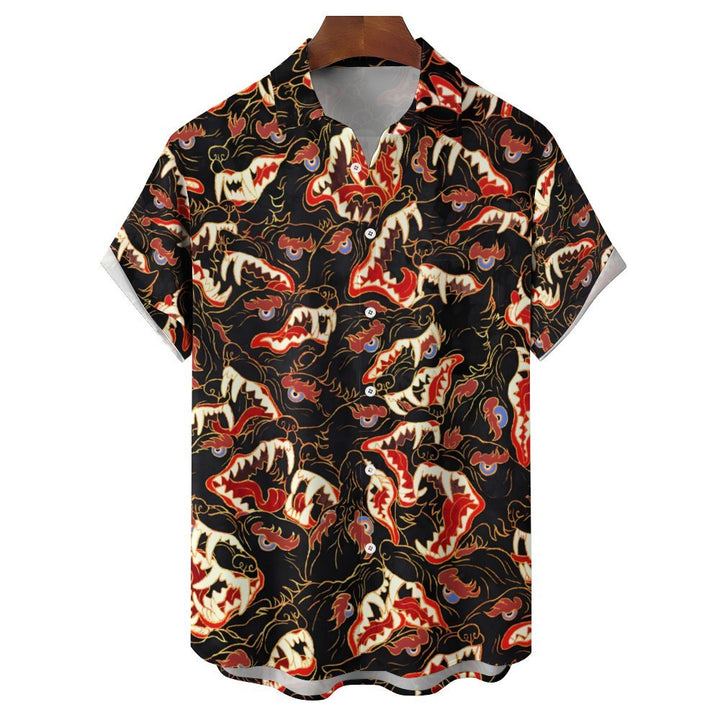 Men's Retro Medieval Wolf-Toothed Beast Casual Short Sleeve Shirt 2402000128