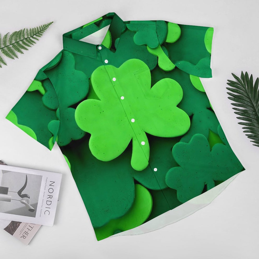 St. Patrick's Day 3D Shamrock Casual Short Sleeve Shirt 2312000483