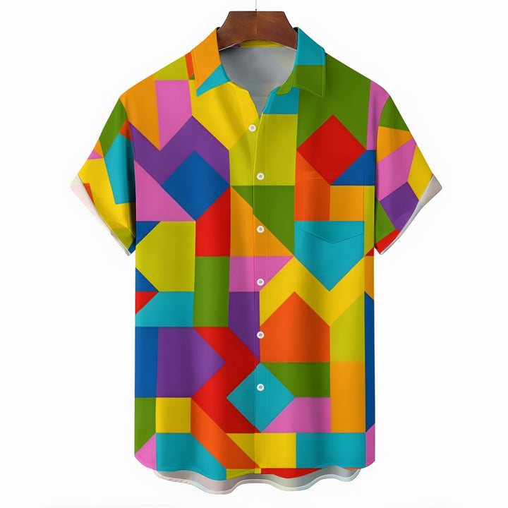 Men's Tangram Casual Short Sleeve Shirt 2403000090