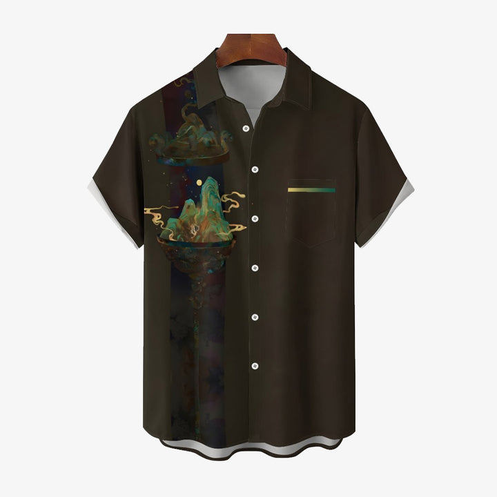 Men's Mountain Art Print Casual Short Sleeve Shirt 2402000281