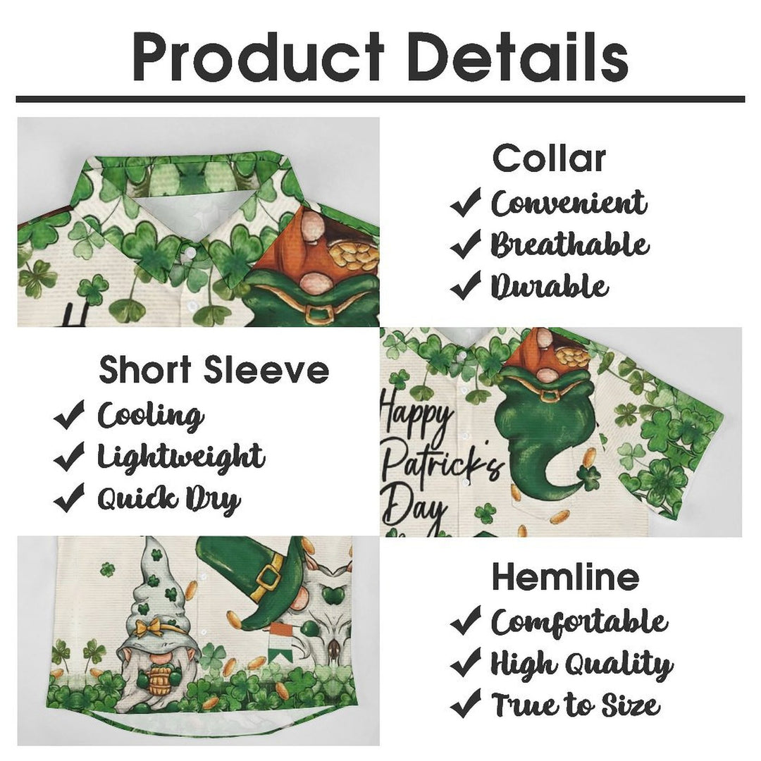 St. Patrick Gnomes Chest Pocket Short Sleeve Casual Shirt 2401000074