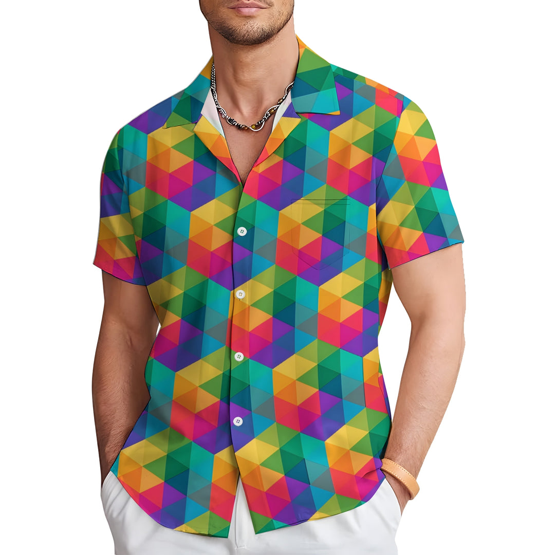 Colorful Geometric Shapes Casual Short Sleeve Shirt 2403000440