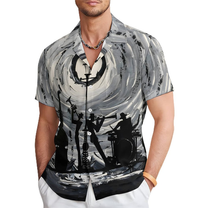 Men's Music Oil Painting Art Casual Short Sleeve Shirt 2312000309