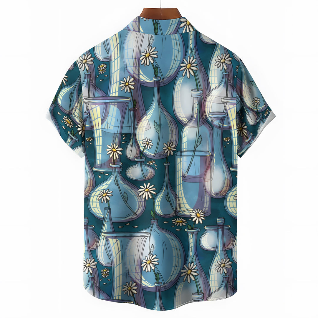 Men's Glass Bottle Illustration Printing Casual Short Sleeve Shirt 2403000190