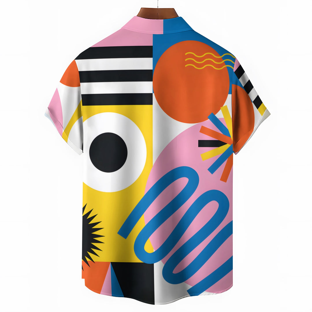 Men's Cartoon Geometric Splicing Casual Short Sleeve Shirt 2403000130