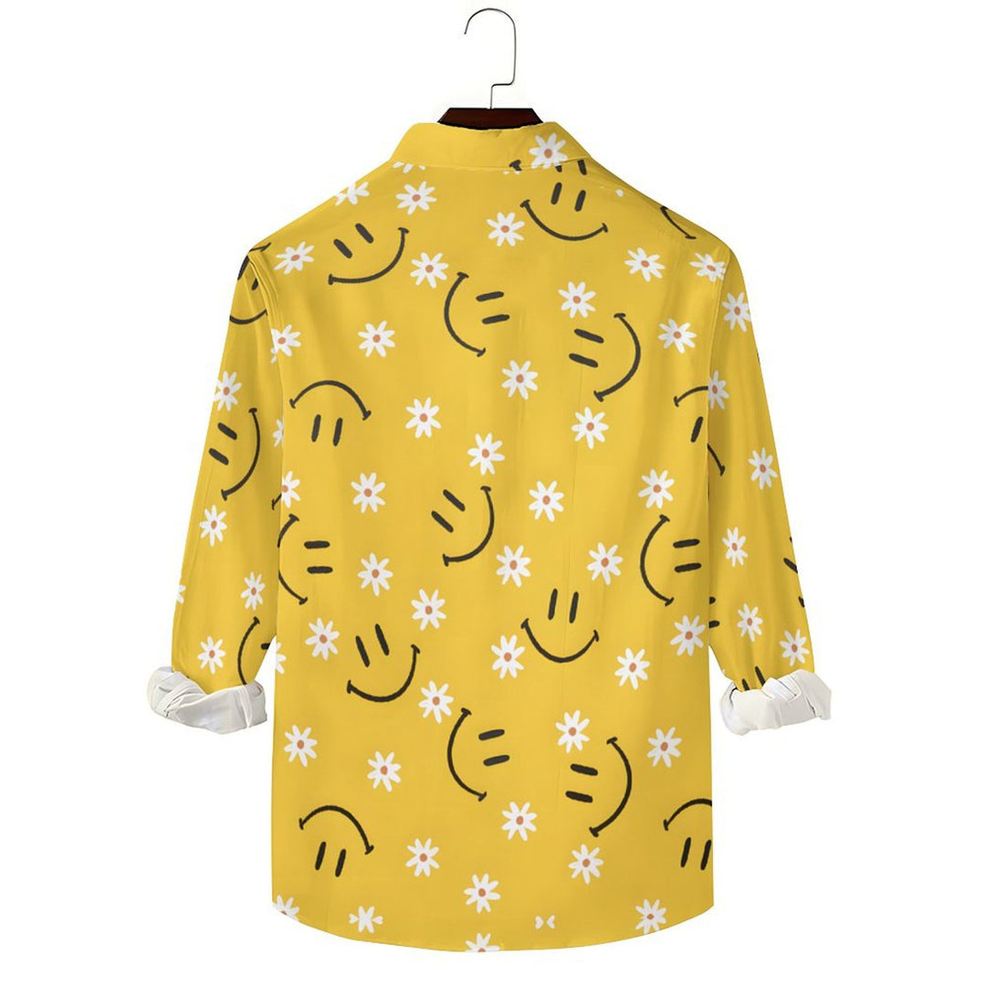 Men's Floral Smiley Casual Printed Long Sleeve Shirt 2402000044