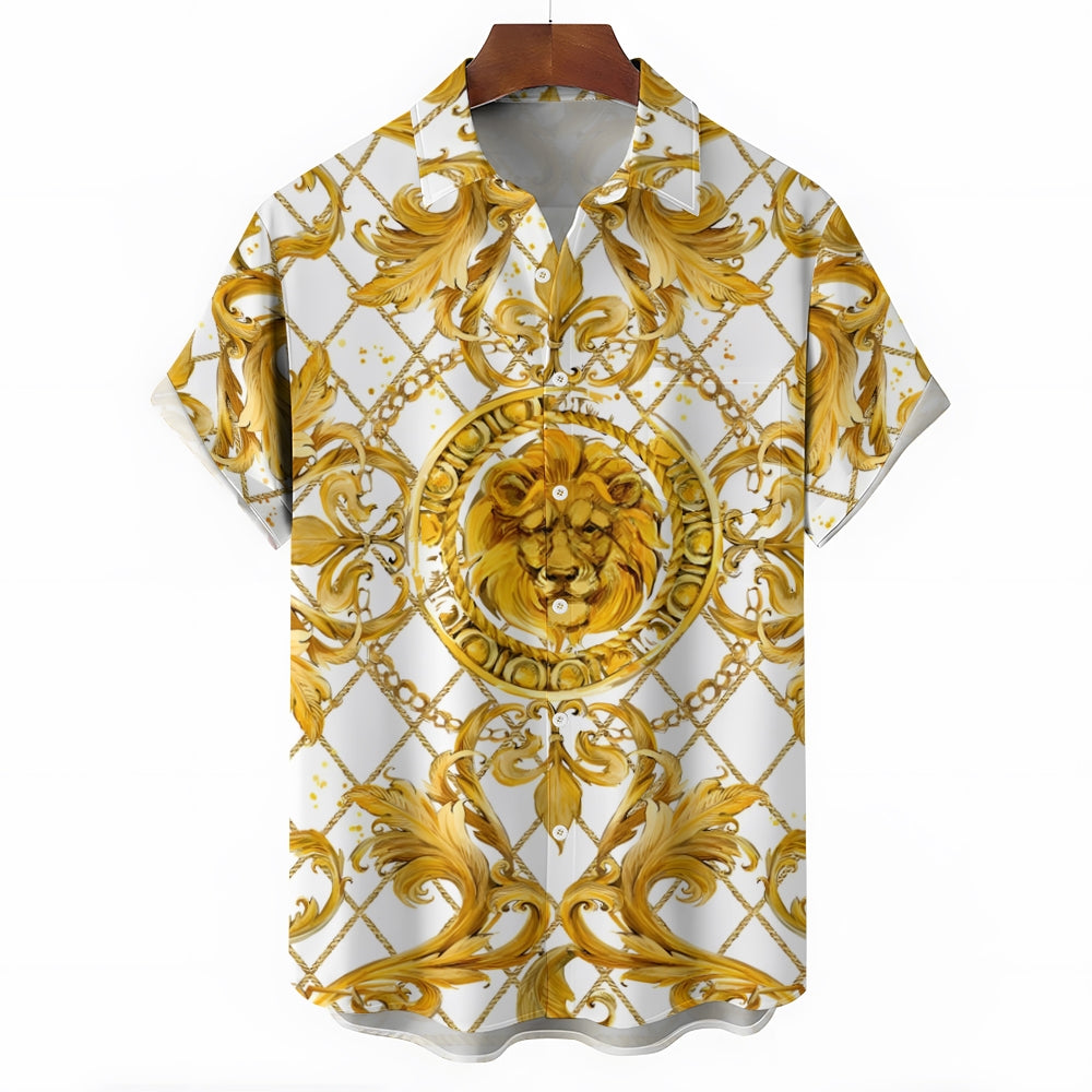 Lion Baroque Art Style Casual Short Sleeve Shirt 2403000257